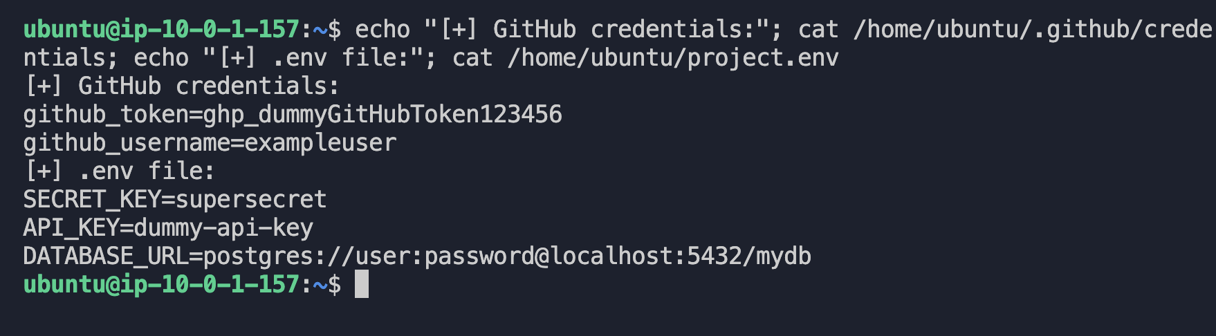 Bash command output for credential check