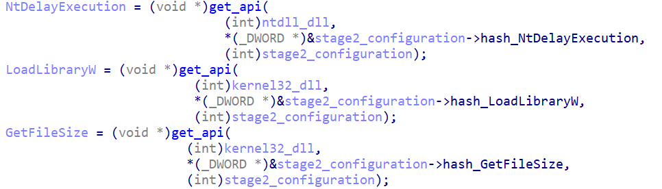 API fetching hashes stored in GHOSTPULSE configuration rather than hardcoded