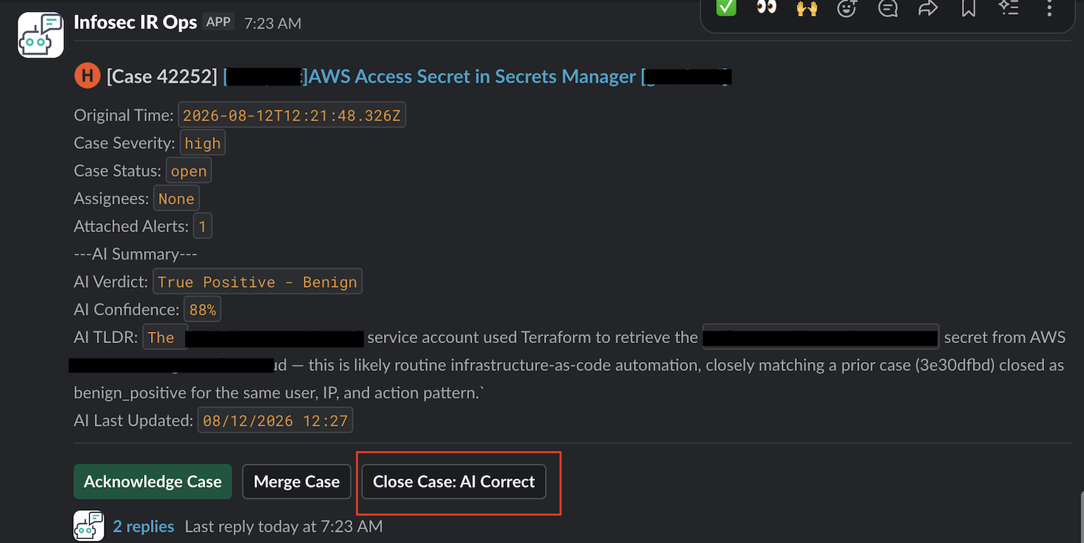 Slack message with AI Verdict added.