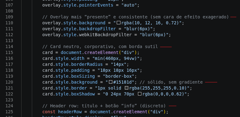 Portuguese code comments in the QR extension showing signs of LLM-generated development