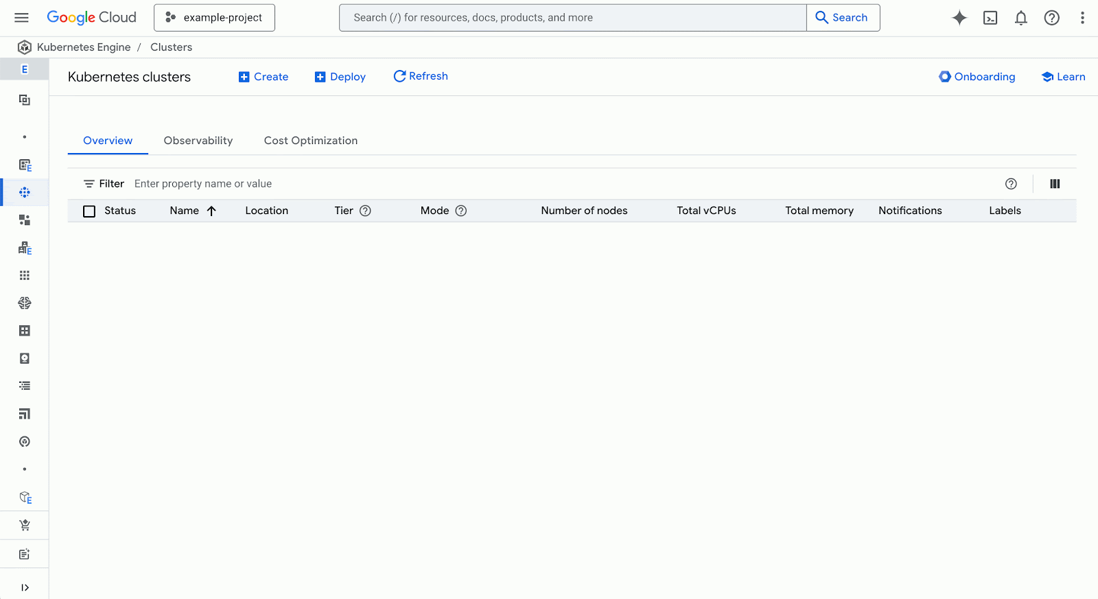 Creating a new Google Kubernetes Engine (GKE) cluster in Google Cloud.