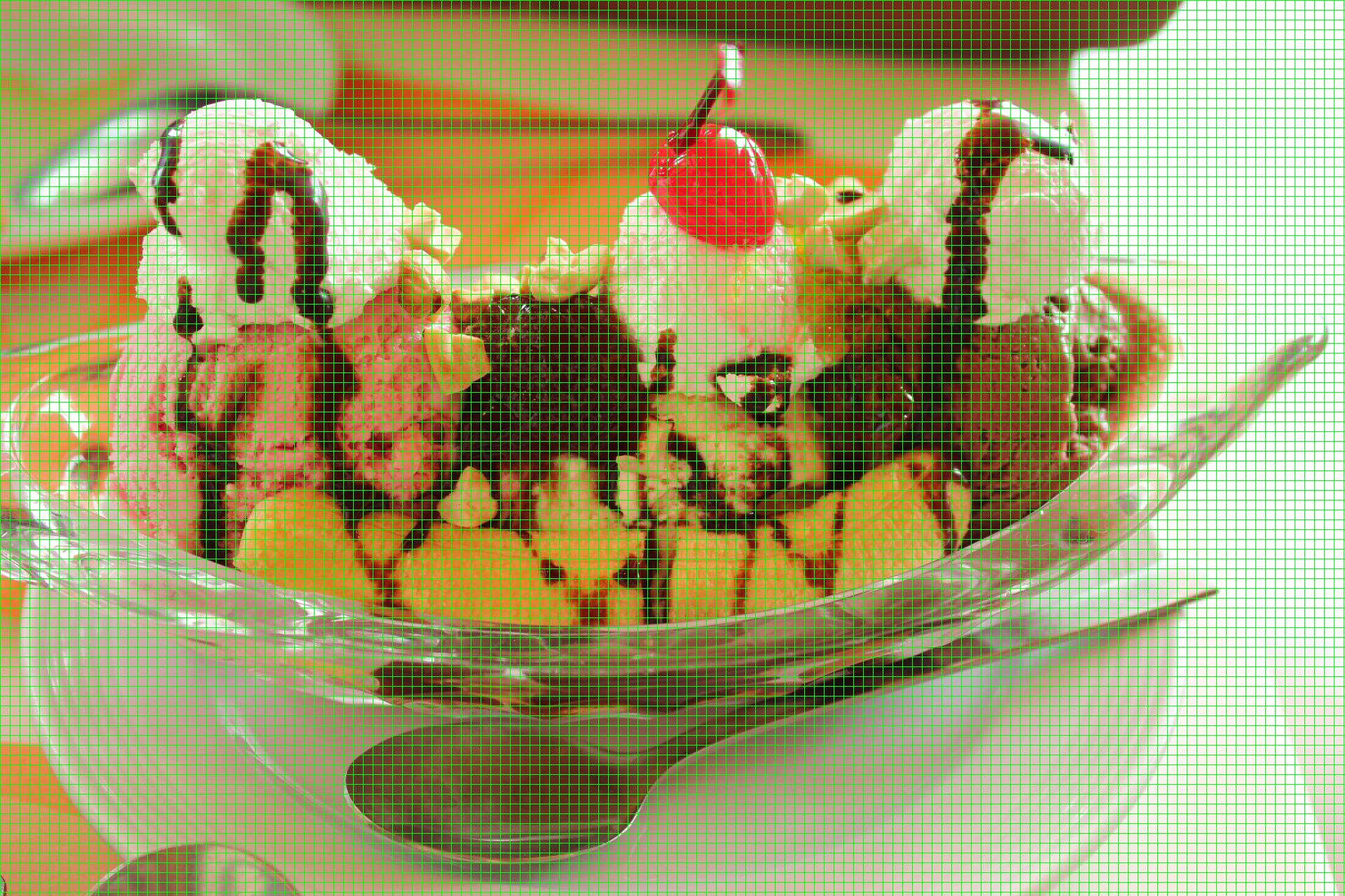 Banana split image divided into 14x14 pixel patches showing how the vision encoder generates patch tokens
