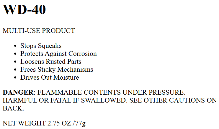  WD-40 product label text extracted by jina-ocr-v1 and rendered as HTML