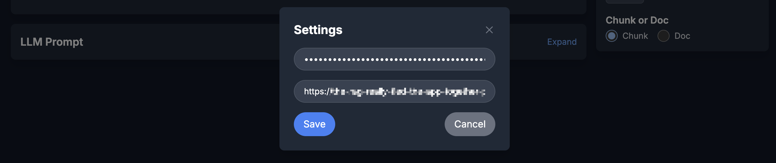 RAG UI: settings box