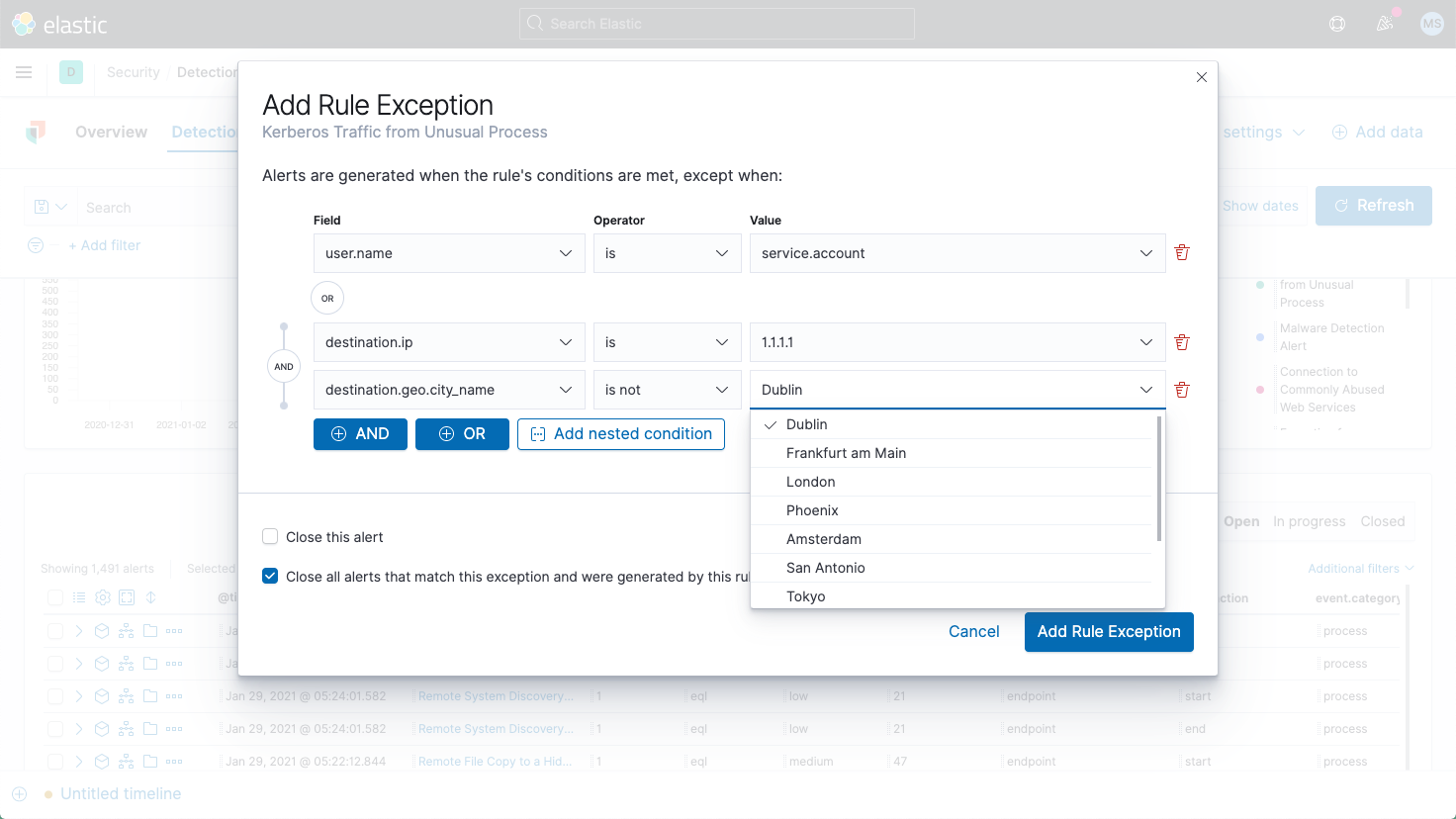 Rule exceptions for Elastic Security detection rules with threshold and ML rule types