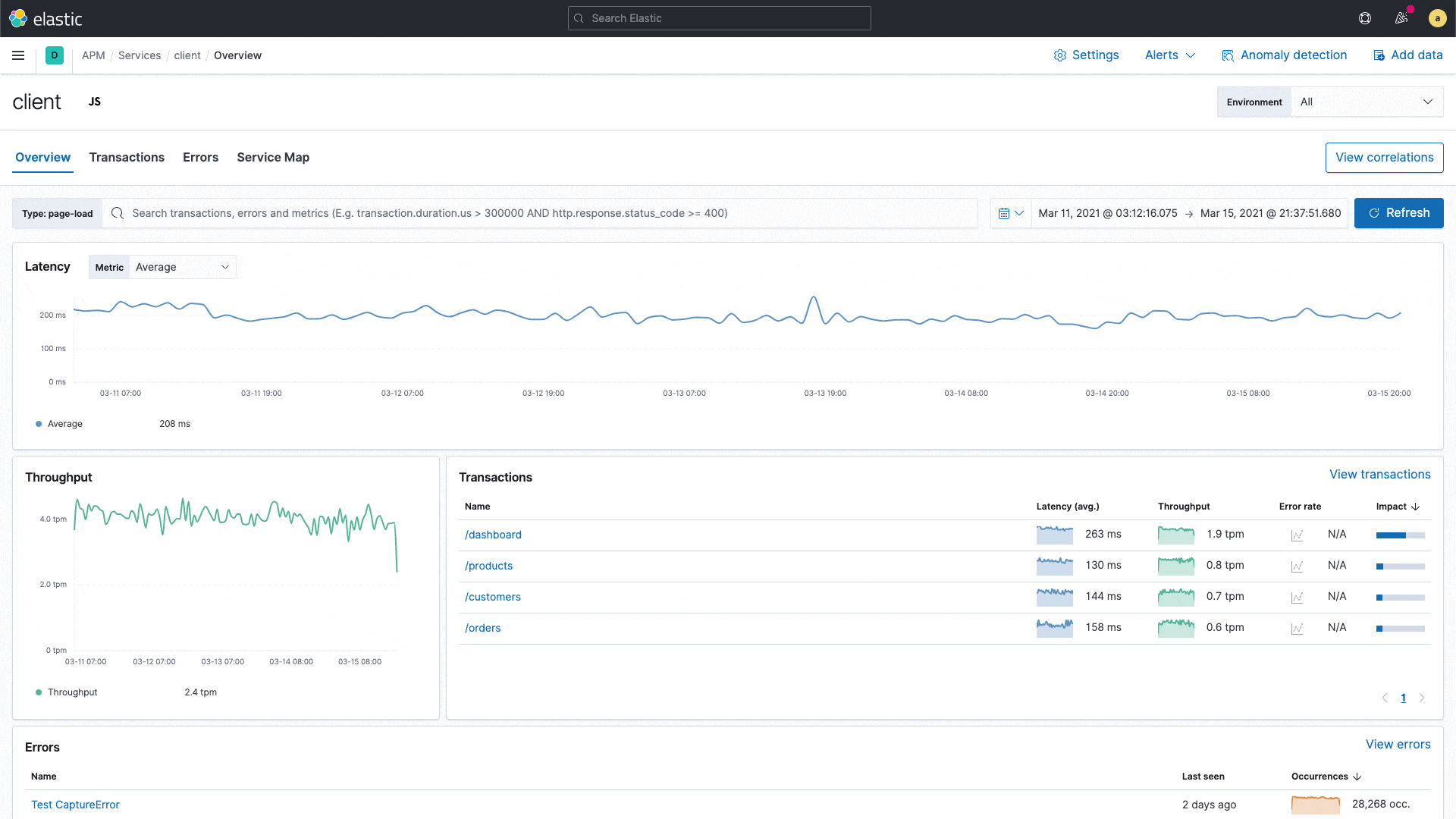 Elastic Observability 7.12 Correlaciones de APM y soporte de