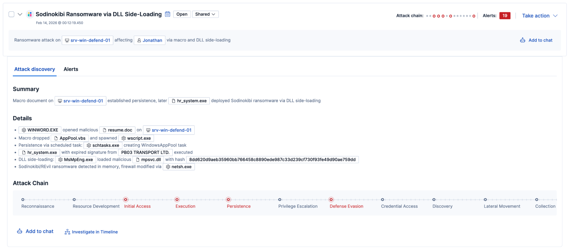 Attack Discovery detects and summarizes attack activity against the MITRE Attack Chain.