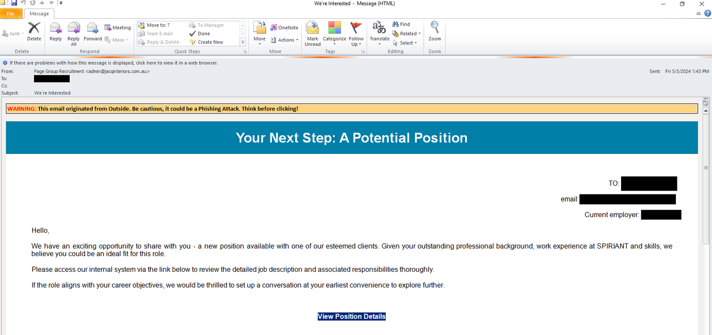 Phishing email - Subject: “We’re Interested”