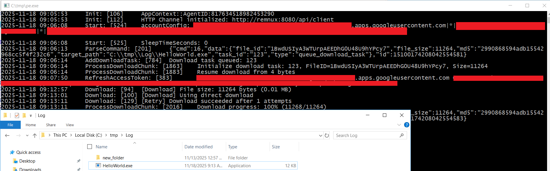 Downloading file from Google Drive using tasking system
