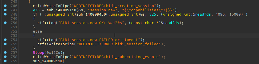 TELEPUZ WebInjector module creating BiDi session using Chrome DevTools Protocol for browser interception