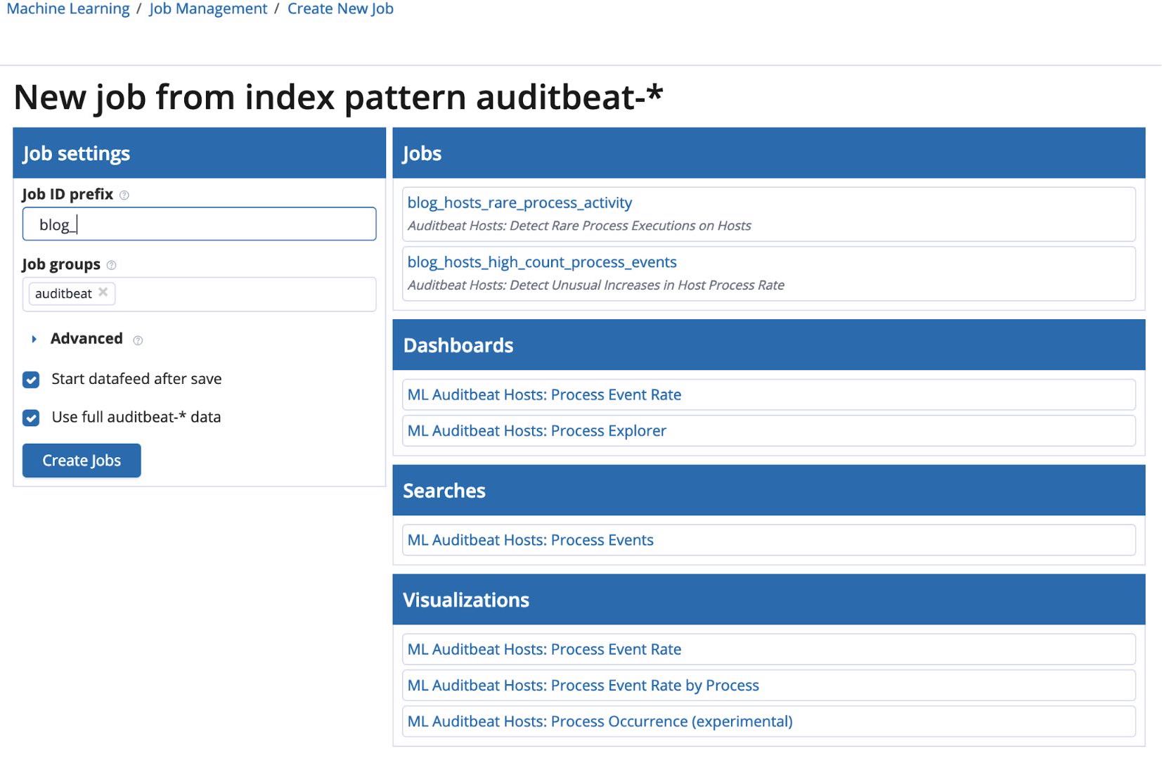 Configure the Auditbeat machine learning job