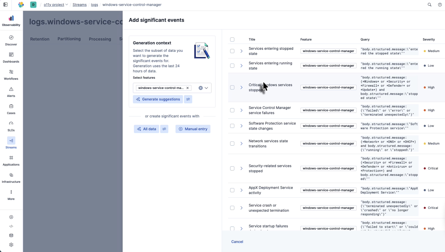 List of significant events detected