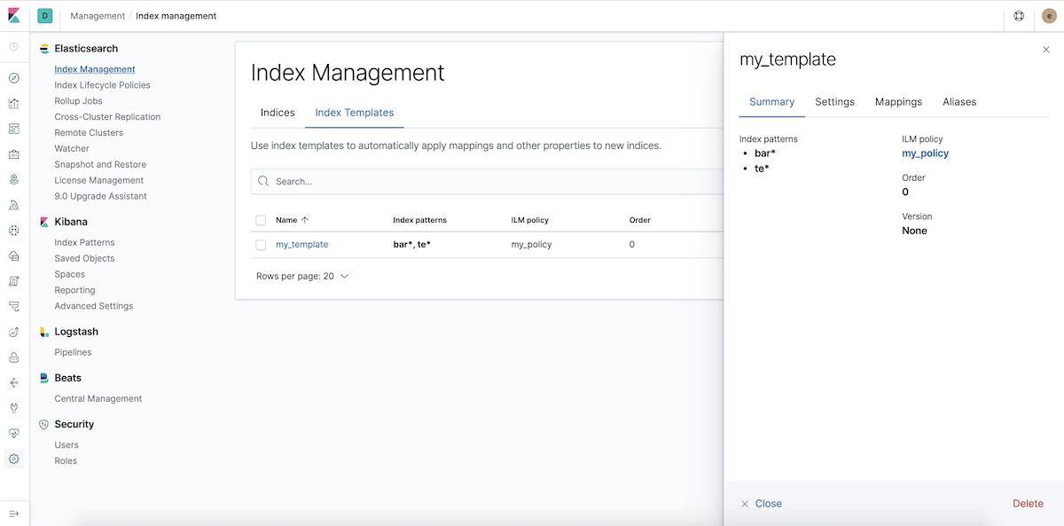 Index templates UI