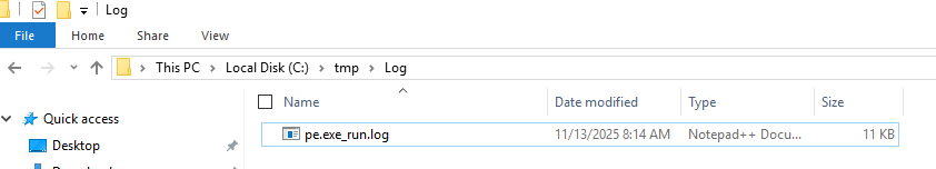 Log folder storing log file