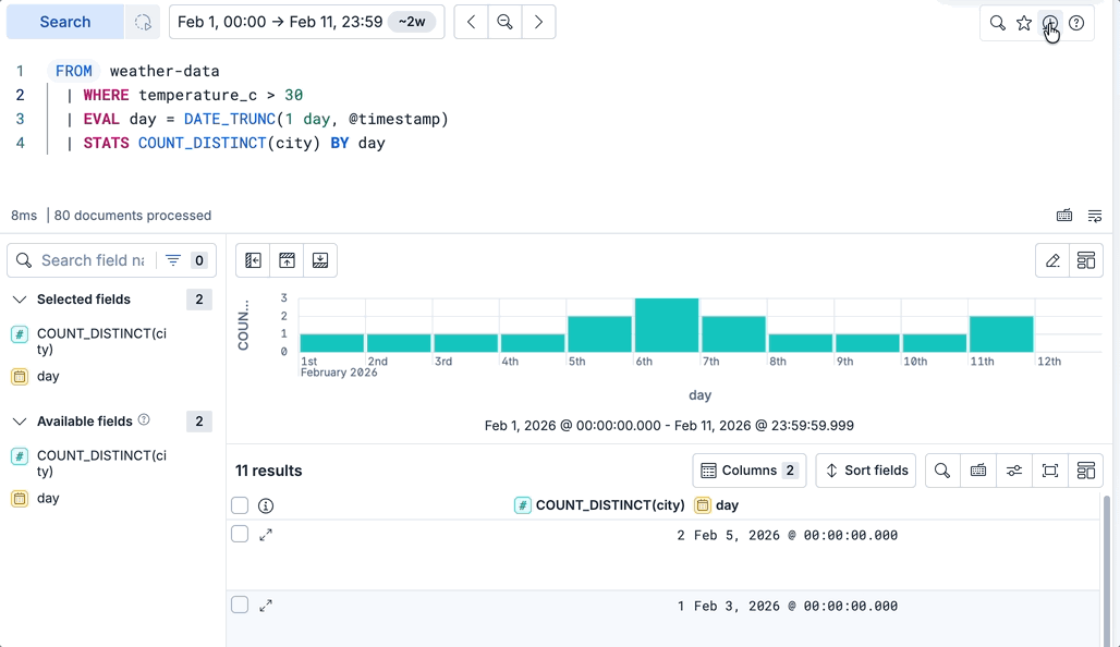 ES|QL editor query history and starred queries