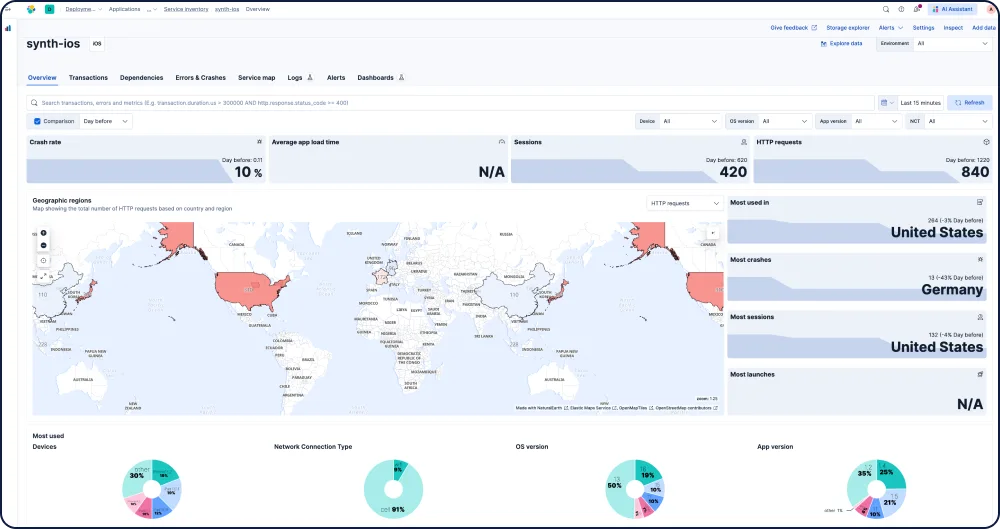 Elastic Observability can be used to autoinstrument iOS and Android apps to capture OS, app, and session context. Trace user actions and requests to identify bottlenecks, understand errors and troubleshoot issues.