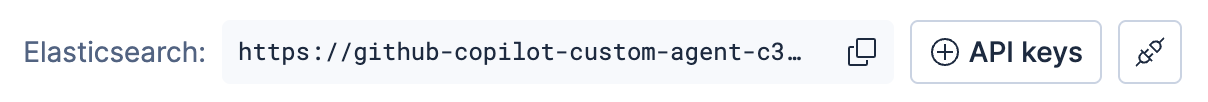 Elasticsearch cluster URL in Kibana used to configure the GitHub Copilot CLI Elasticsearch plugin, with API keys button highlighted
