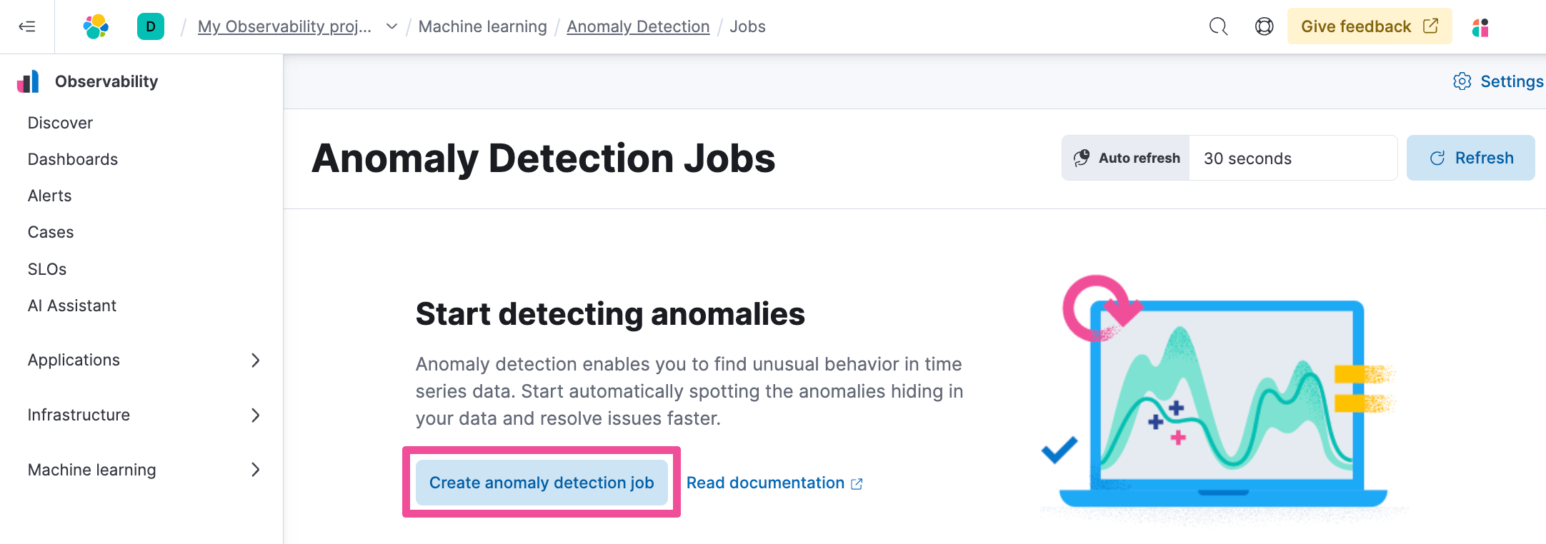 Select machine learning create anomaly detection job