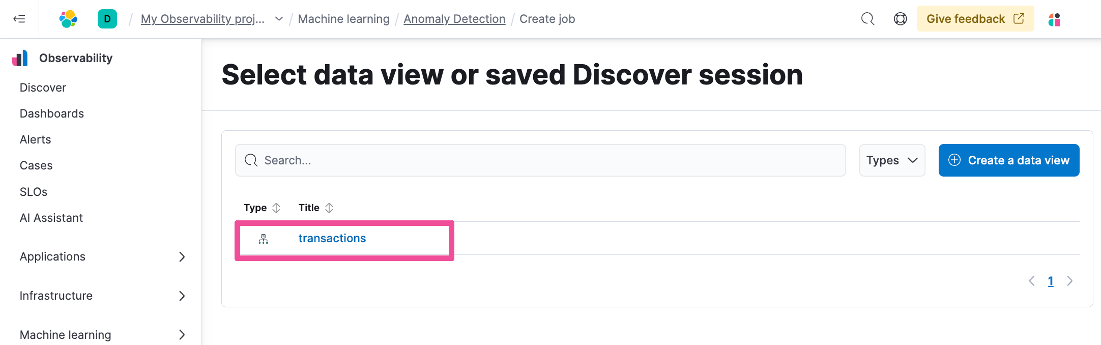 Select machine learning index for anomaly-detection-job