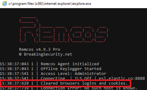 REMCOS printing success message after cleaning browsers
