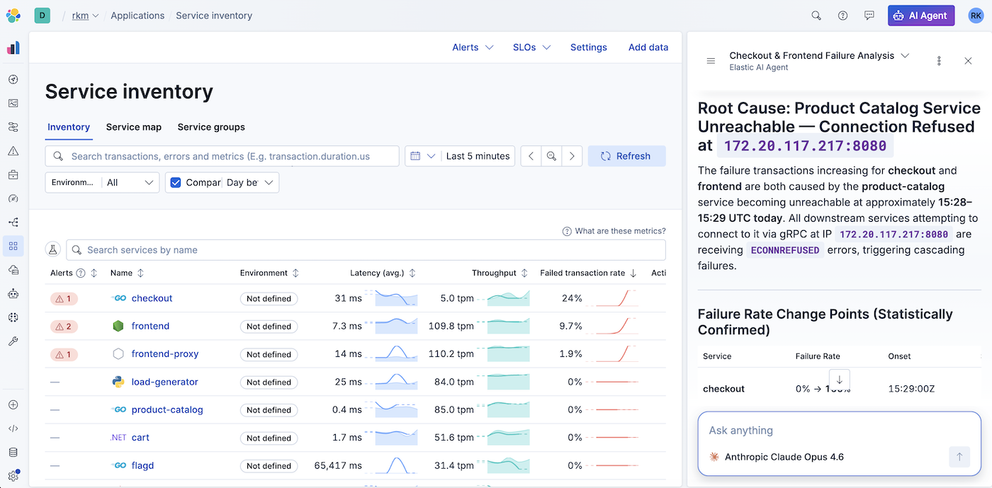 Elastic AI Agent identifying product catalog issues