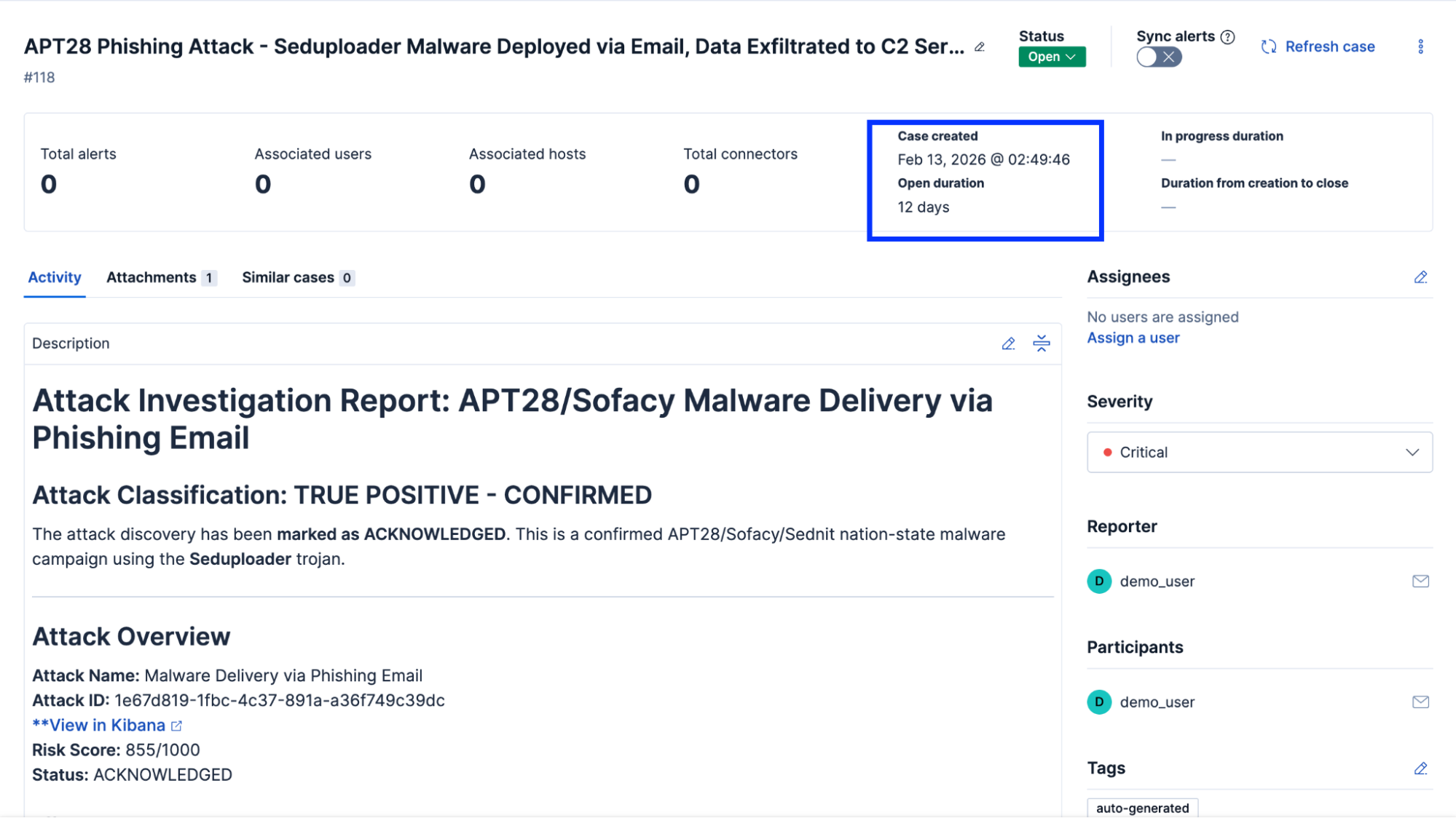 Case automatically created by the SOC agent