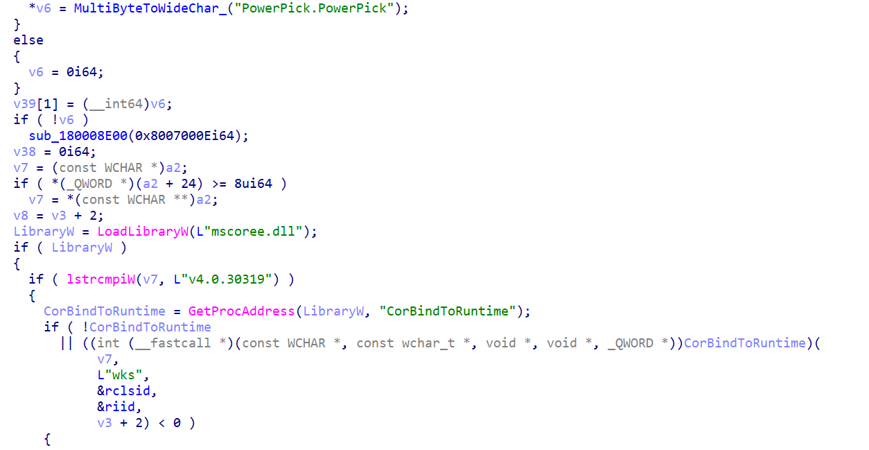 Managed code of PowerPick loaded using CLR hosting technique
