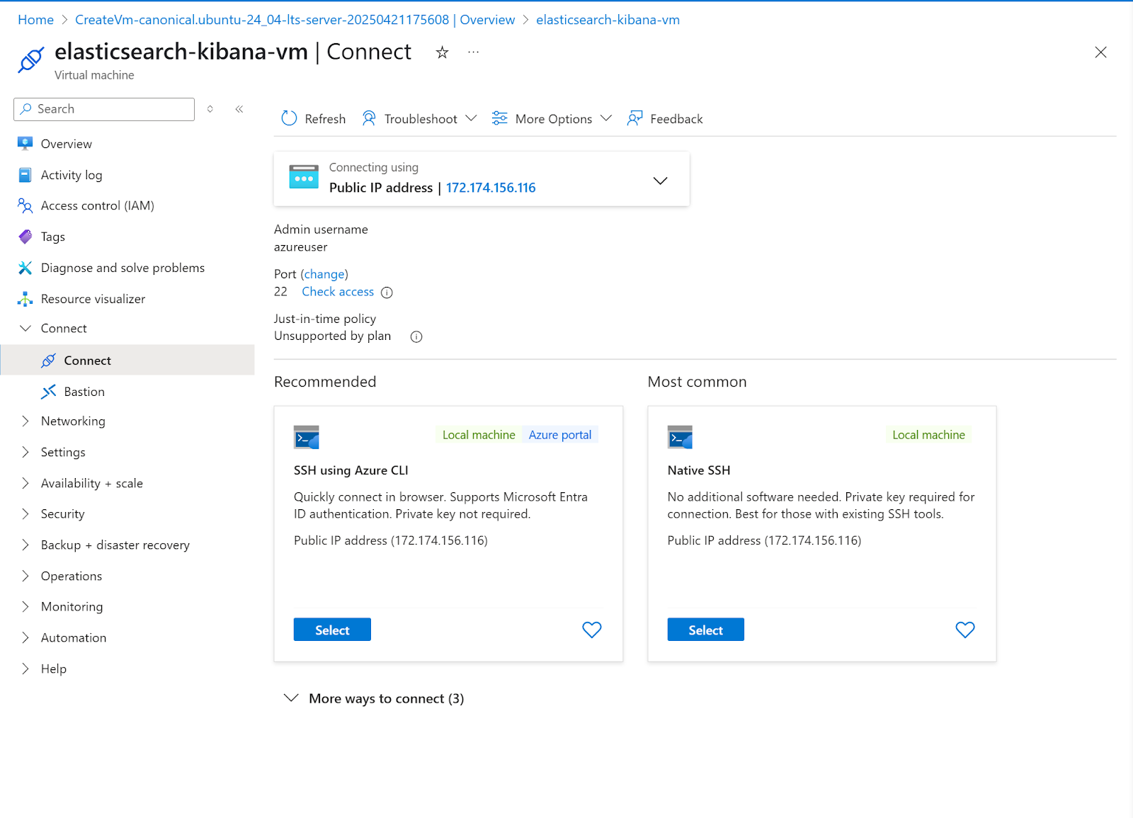SSH using Azure CLI to connect to an instance in Microsoft Azure.