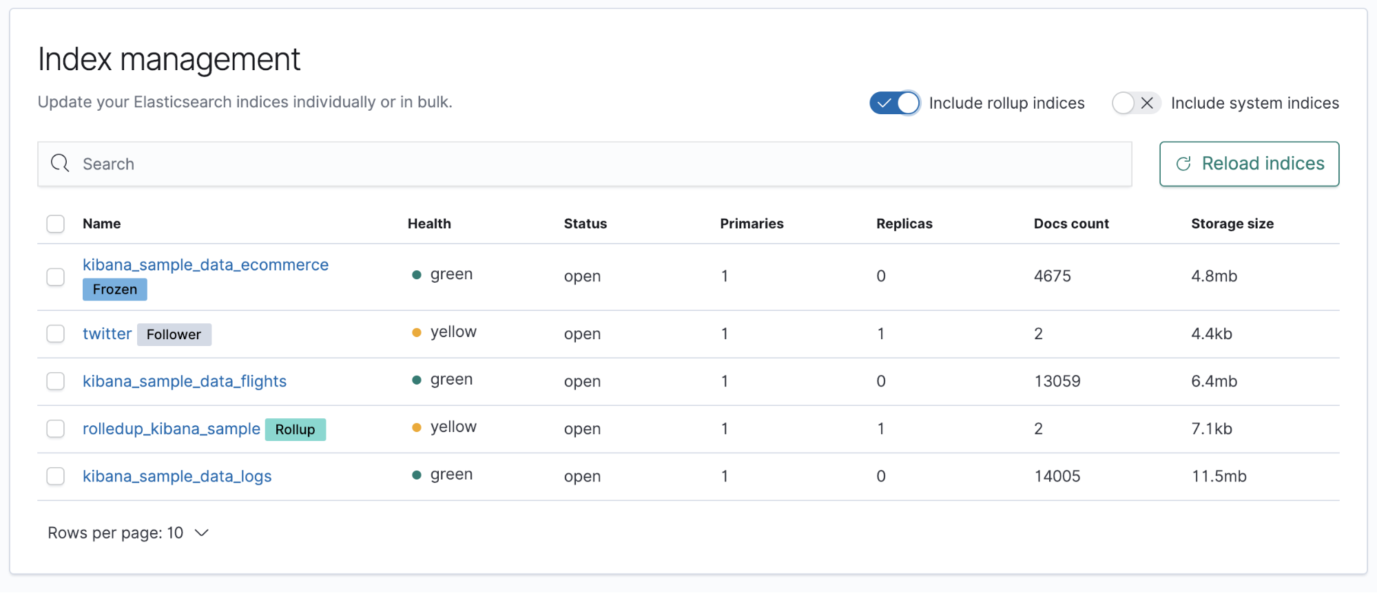 Index management in Kibana 6.7