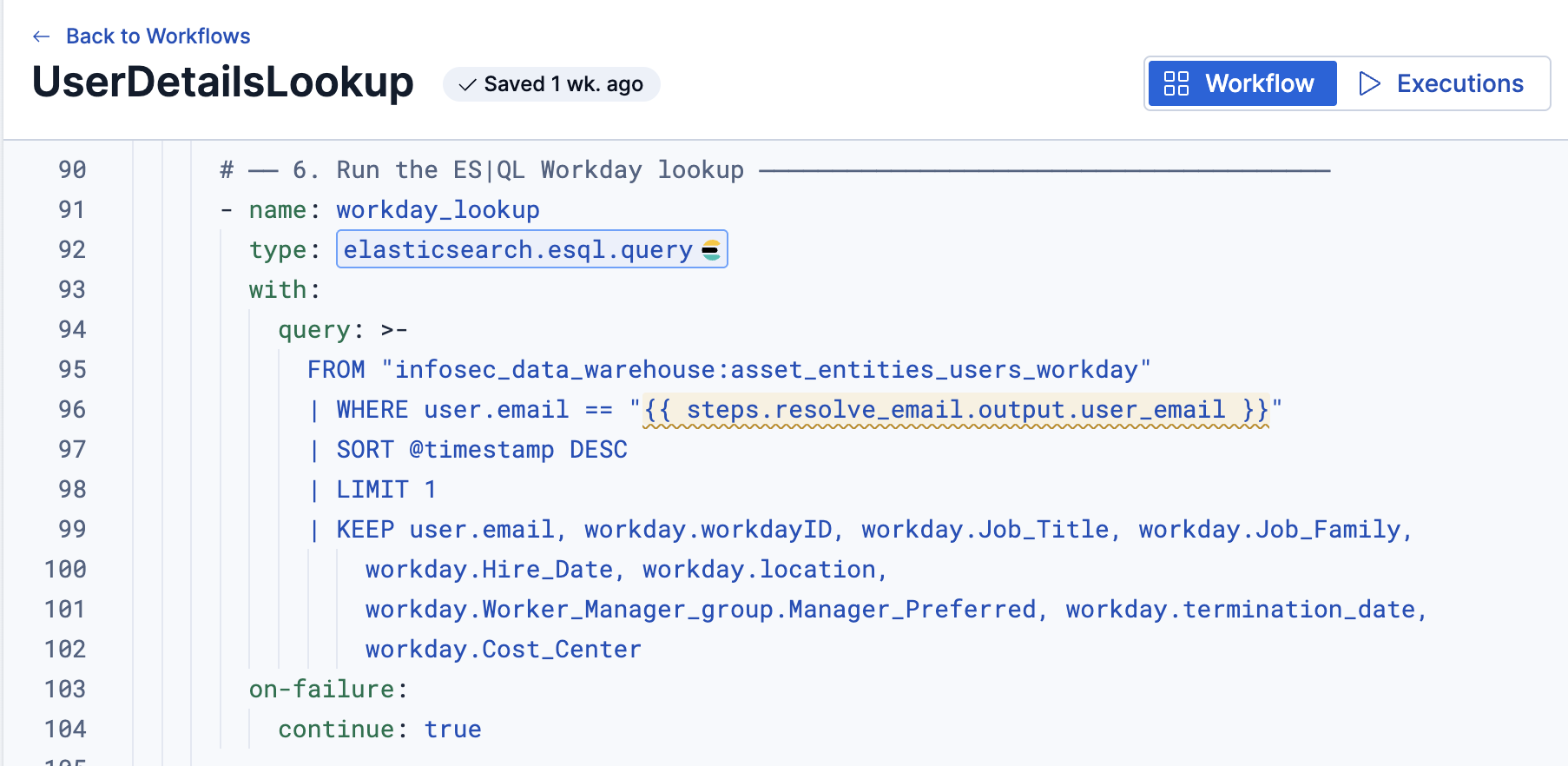 Kibana workflow on UserDetailsLookup.
