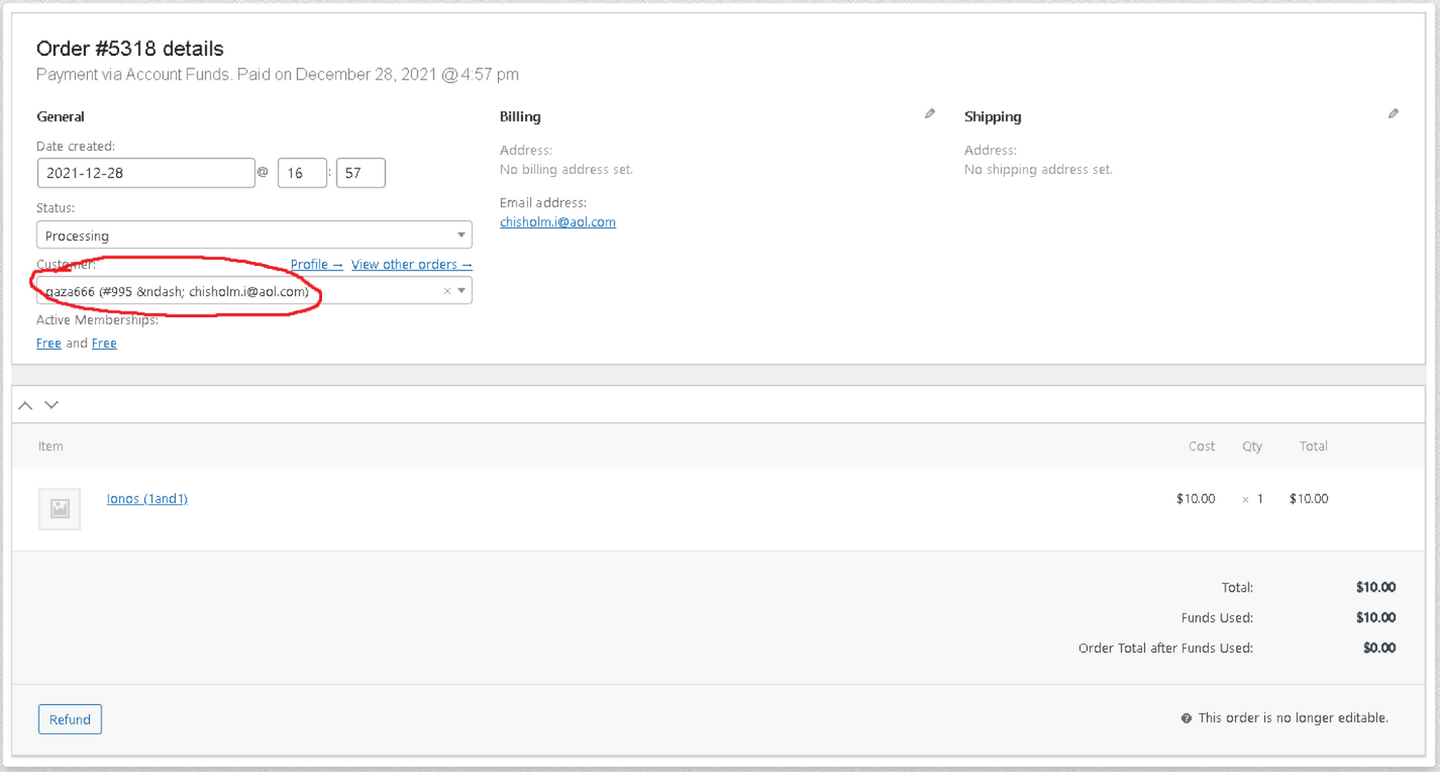 Invoice where gaza666 is linked to chisholm.i@aol[.]com