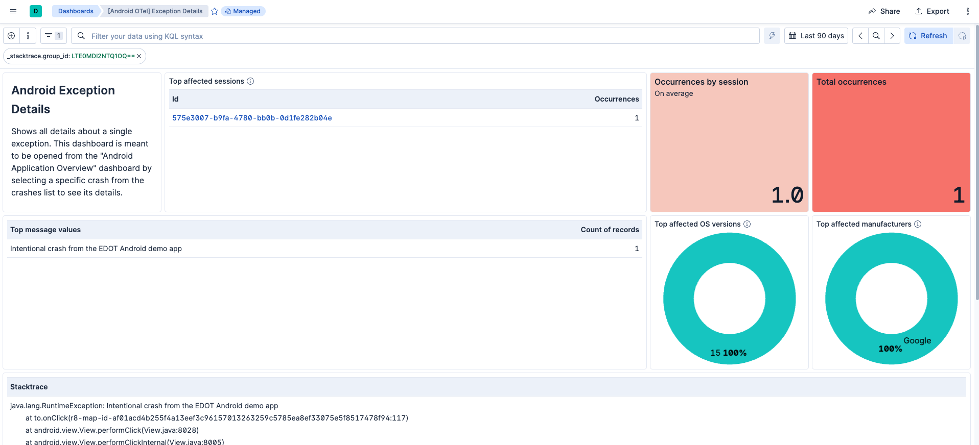Exception dashboard view