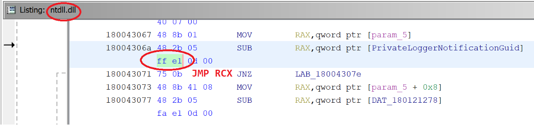 JMP RCX gadget in ntdll.dll