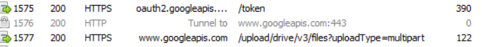 Fiddler session showing upload to Google Drive