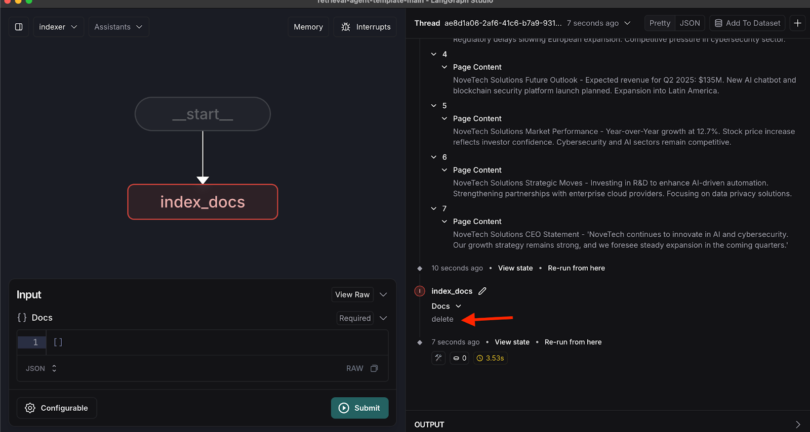 LangGraph- und Elasticsearch-RAG-Workflow-Dokumente wurden indiziert.