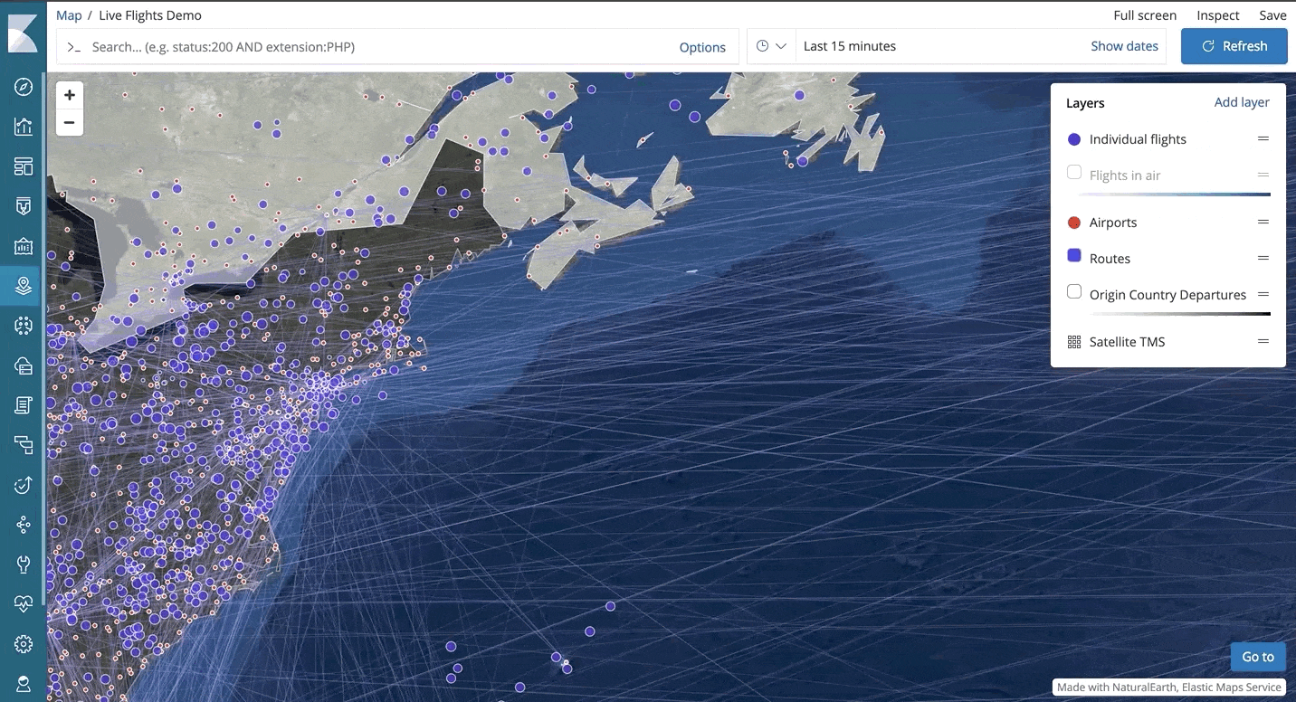 Dados geográficos baseados em tempo no Elastic Maps