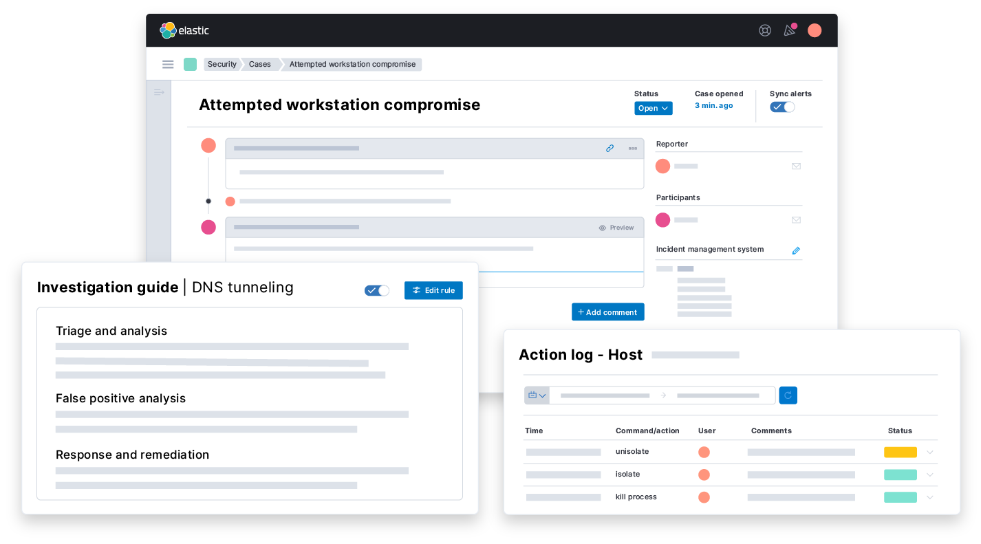 UI for investigating and remediating an attack with SOAR, including case management, analyst guidance, and event analysis