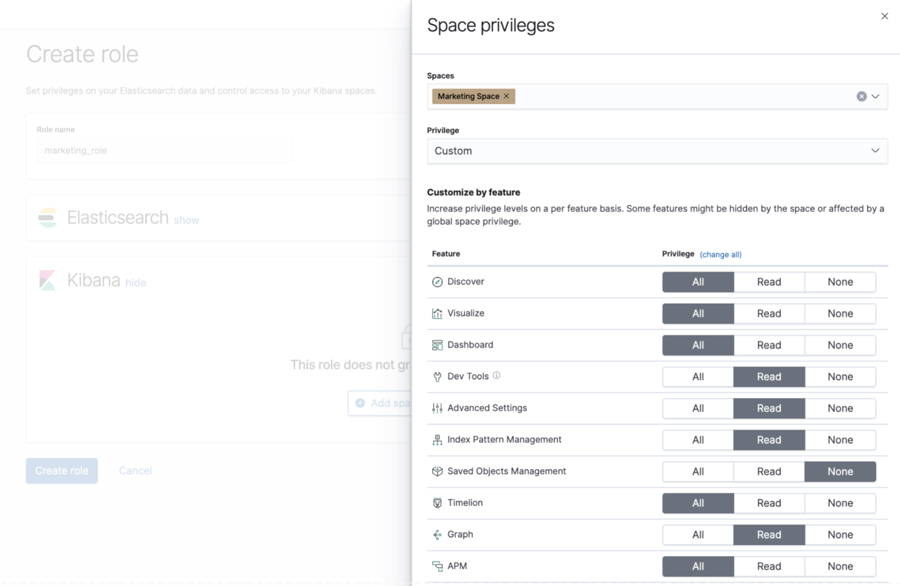 Kibana Spaces controls