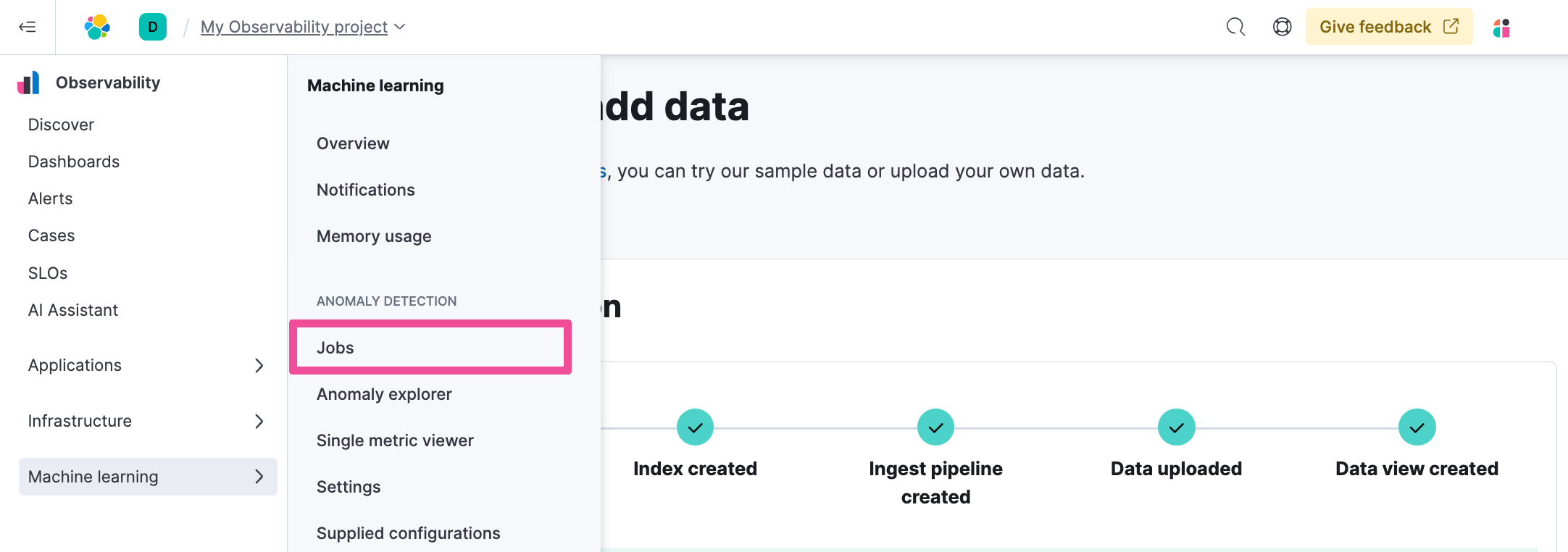 Select machine learning anomaly detection jobs