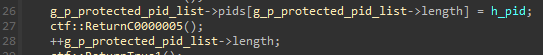 Client PID is added to the global protected processes list 0x9F43