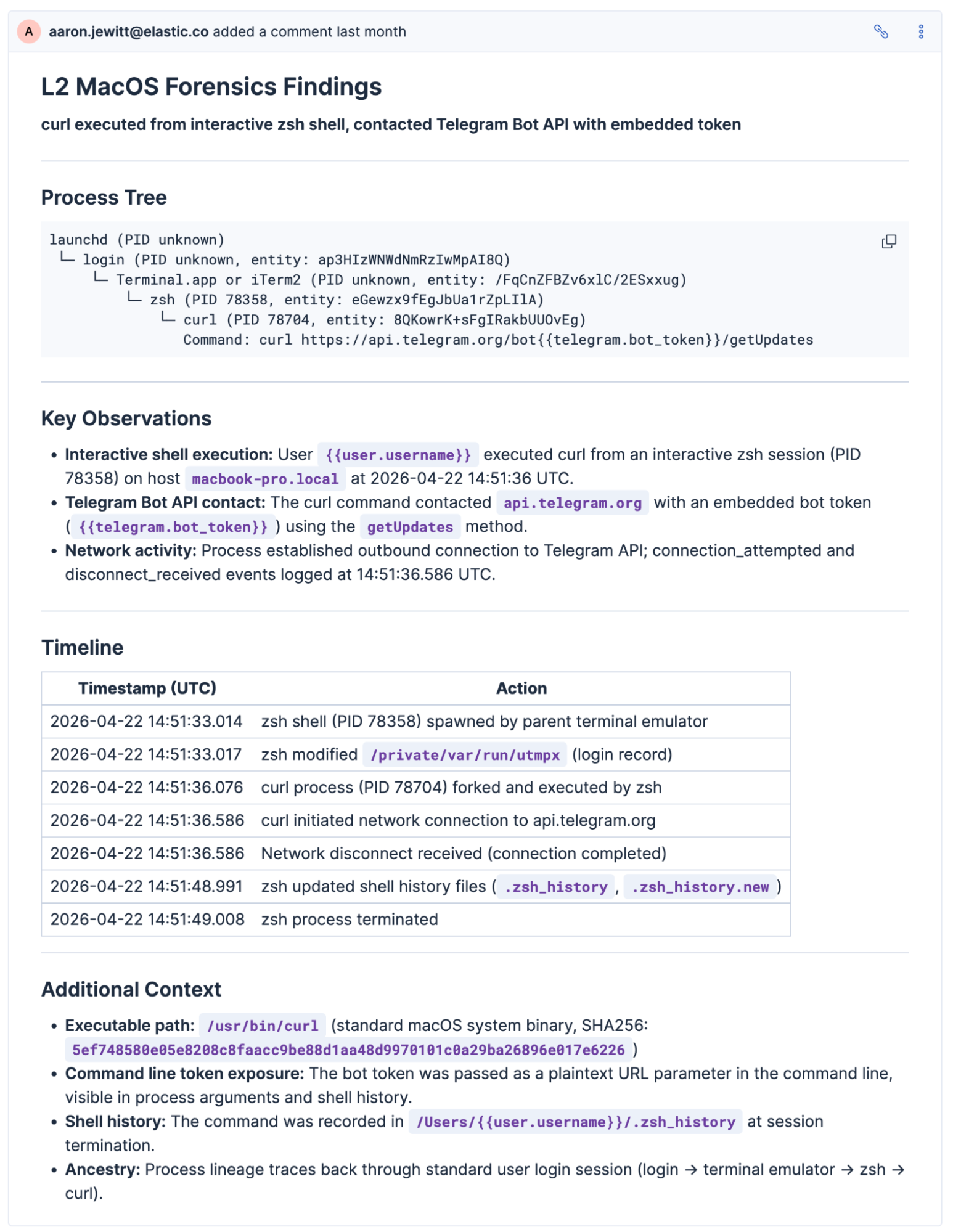 Example output from the MacOS Forensics agent