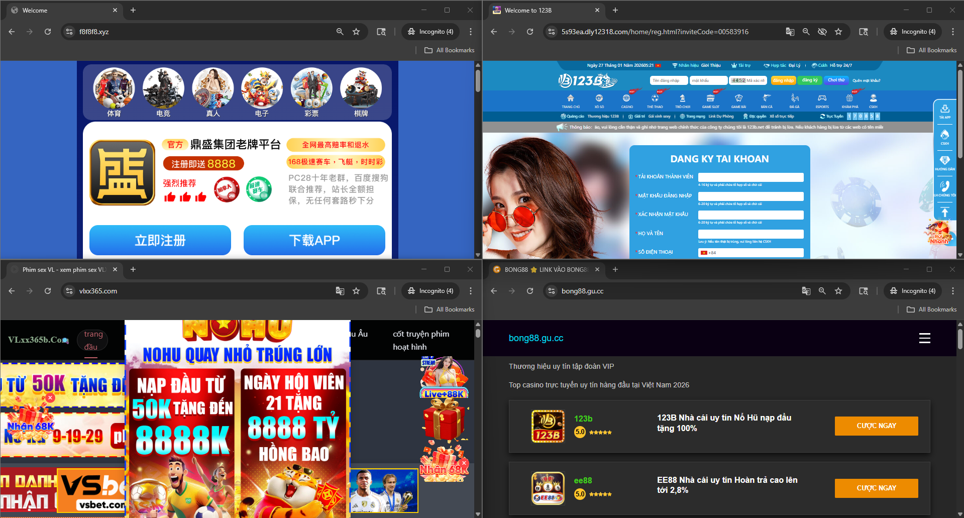 Redirected sites for users