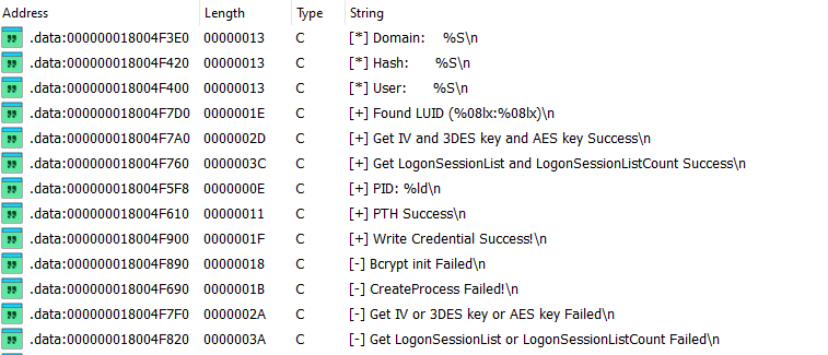 Decrypted strings from memory for PTH module