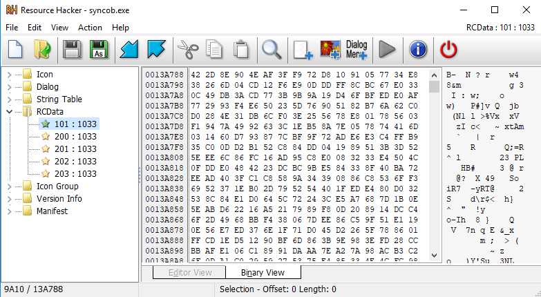 RCDATA 101 via Resource Hacker