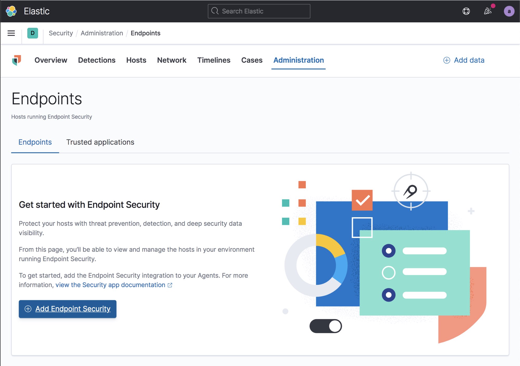 Visualização da configuração de administração do Endpoint Security