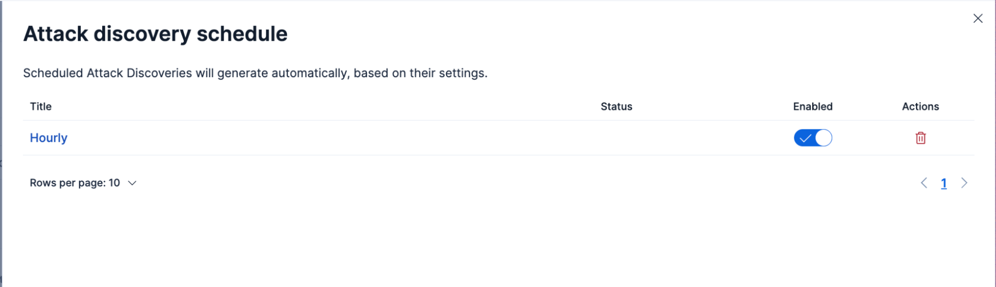 Shows Attack Discovery’s scheduling page where users can schedule attack discovery to run at desired intervals.