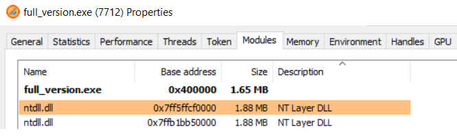 Manually mapped ntdll.dll in orange